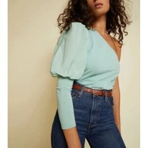 Nation LTD NWT‎ Zahira One Shoulder Puff Sleeve Tee New With Tags Green Medium